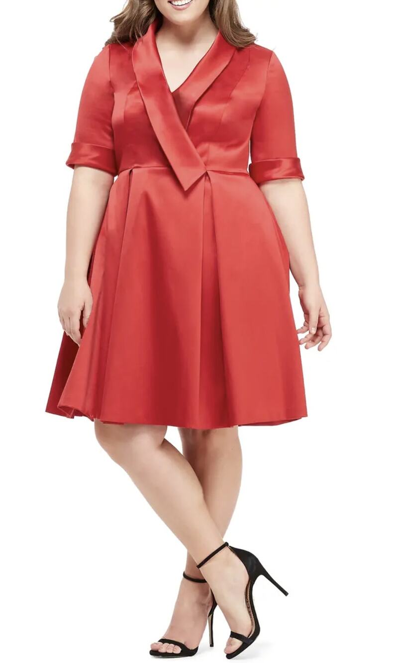Gal Meets Glam Ruby Royal Satin Asymmetrical Collar Dress
